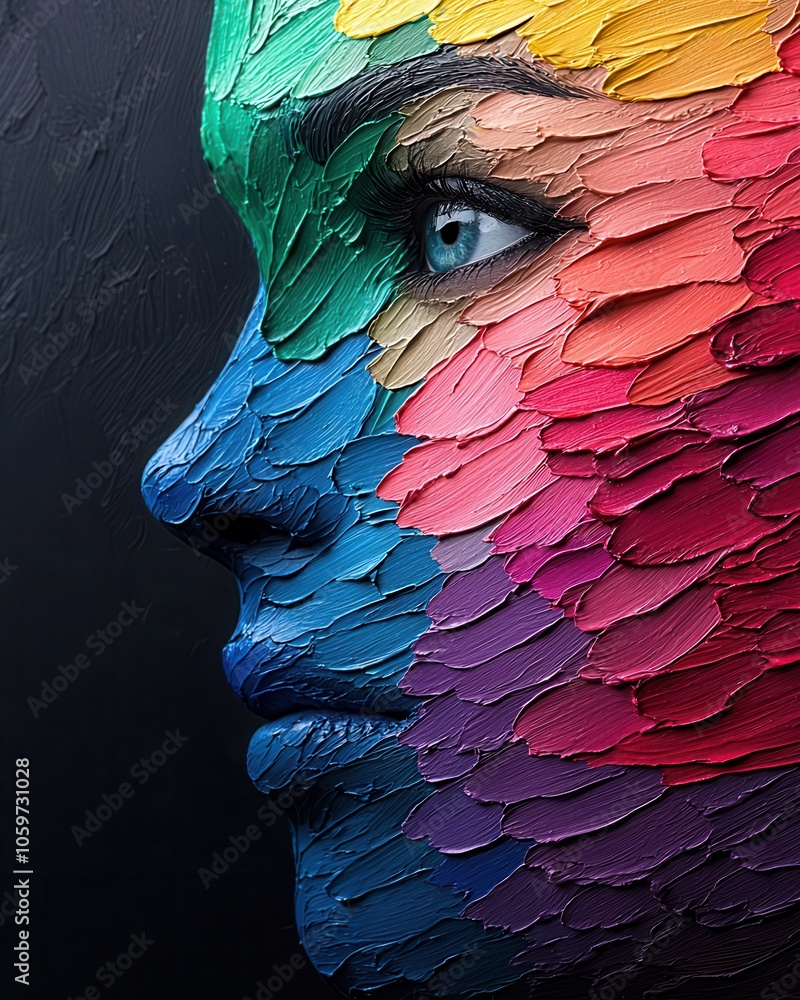 Obraz premium Colorful artistic face painted with vibrant hues