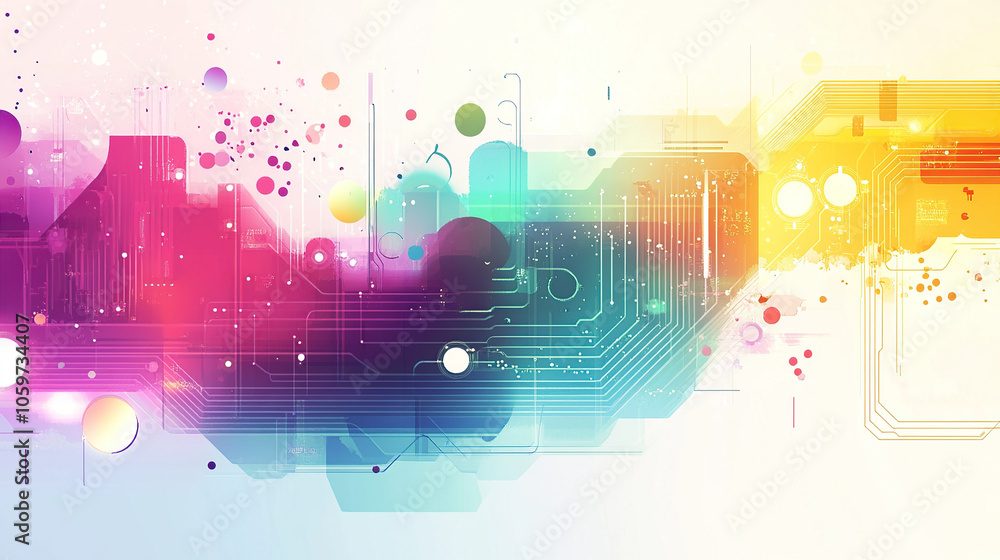 Obraz premium Abstract digital background vector illustration with gradient colors, geometric shapes, and circuit patterns, featuring an industrial design style with a flat composition