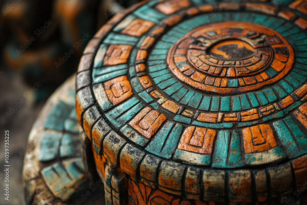 Obraz premium a traditional Aztec drum, decorated with native patterns.
