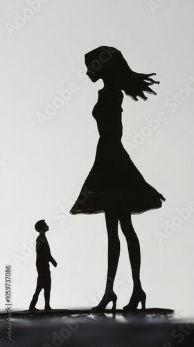 Artistic Silhouette of a Woman and Child Against a Light Background