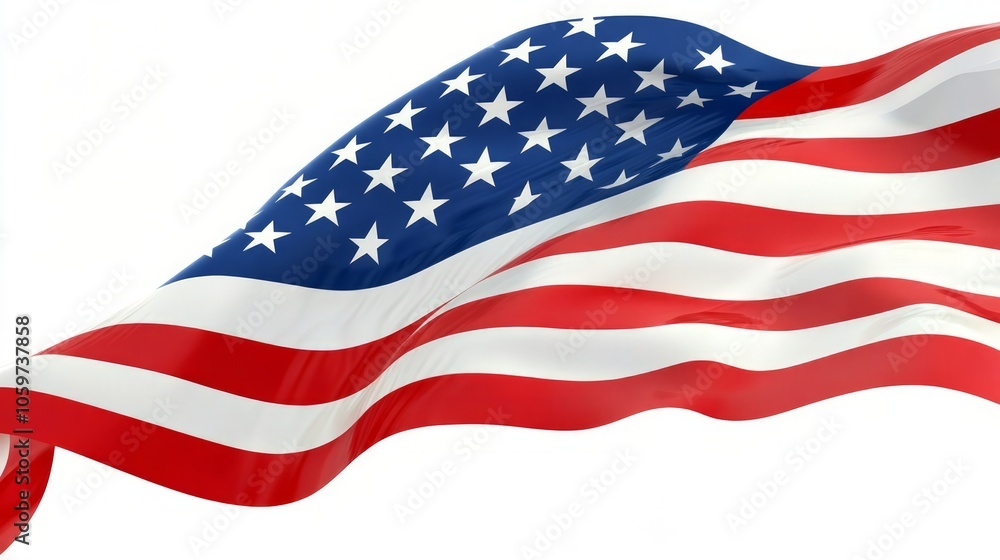 Obraz premium Waving American Flag on White Background
