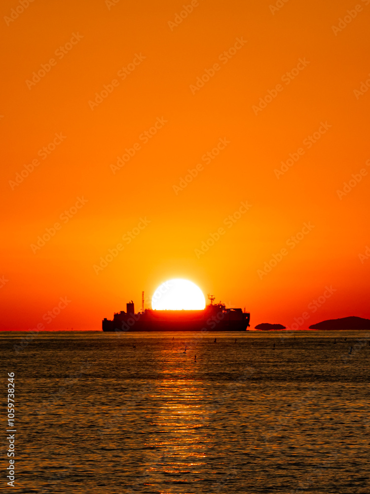 Fototapeta premium 海に沈む秋のだるま夕日