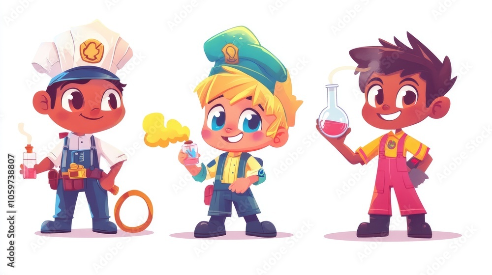Colorful Cartoon Characters Collection of Three Kids Colorful Cartoon Characters Collection of Three Kids