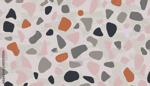 PastelPebblePattern:Soft, organic shapes dance on a textured beige canvas, creating a calming and serene visual rhythm.