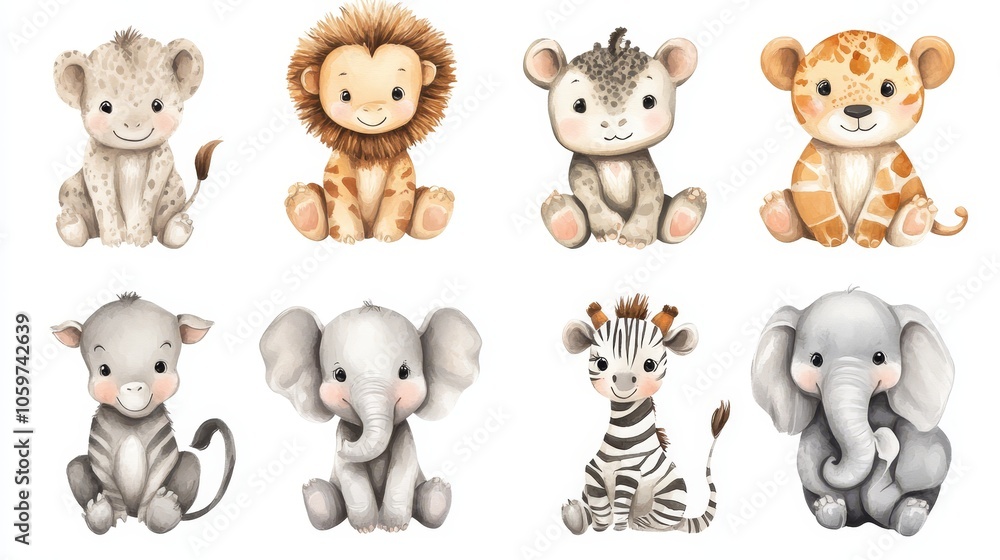 Obraz premium Cute Cartoon Baby Animals Collection