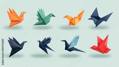 Free Download Colorful Origami Birds Collection on Soft Background - GFXLoad