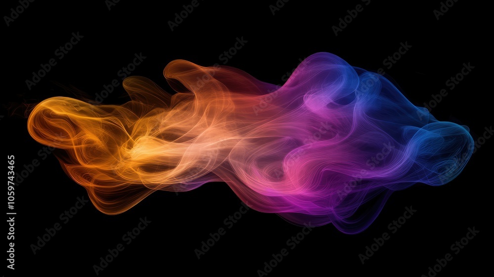Obraz premium Explosion of vibrant multicolored smoke on a deep black background, showcasing swirling layers and hues