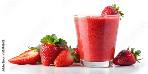 Fresh summer strawberry slushie or smoothie in a glass isolated on white