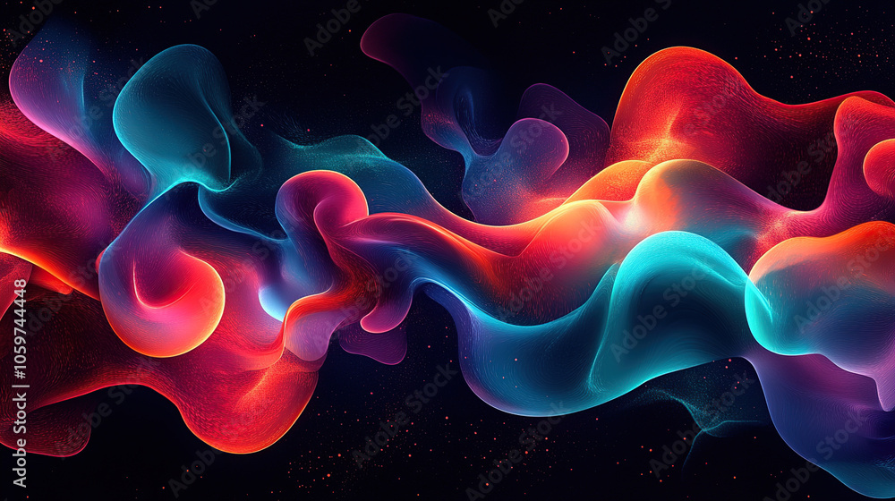 Obraz premium Abstract fluid shapes in vibrant colors on a dark background, creating an otherworldly and dynamic wallpaper design