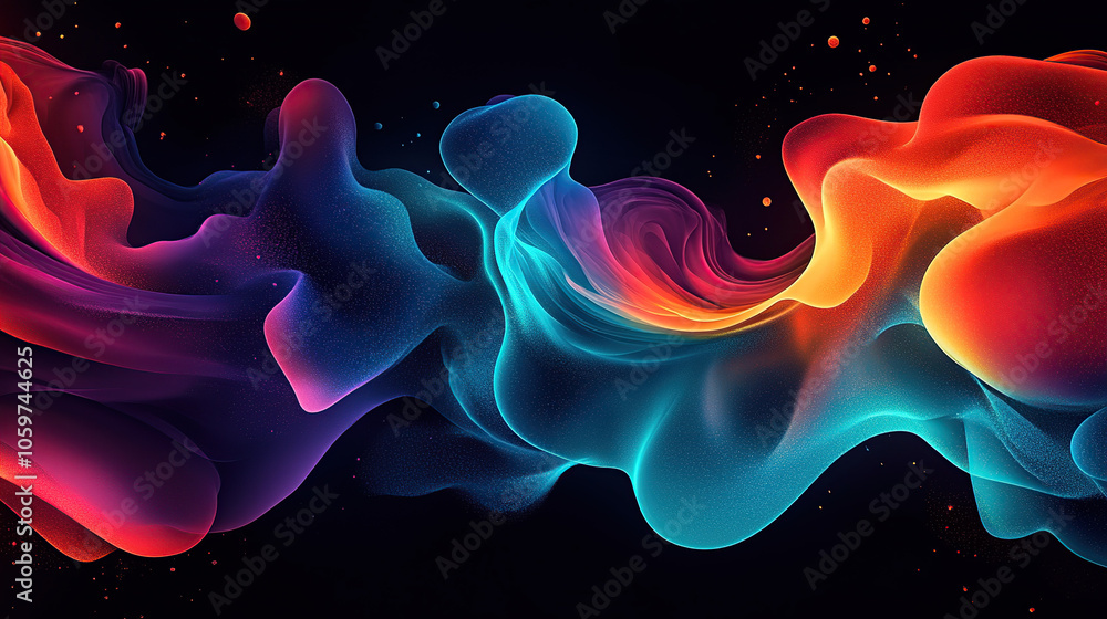 Obraz premium Abstract fluid shapes in vibrant colors on a dark background, creating an otherworldly and dynamic wallpaper design