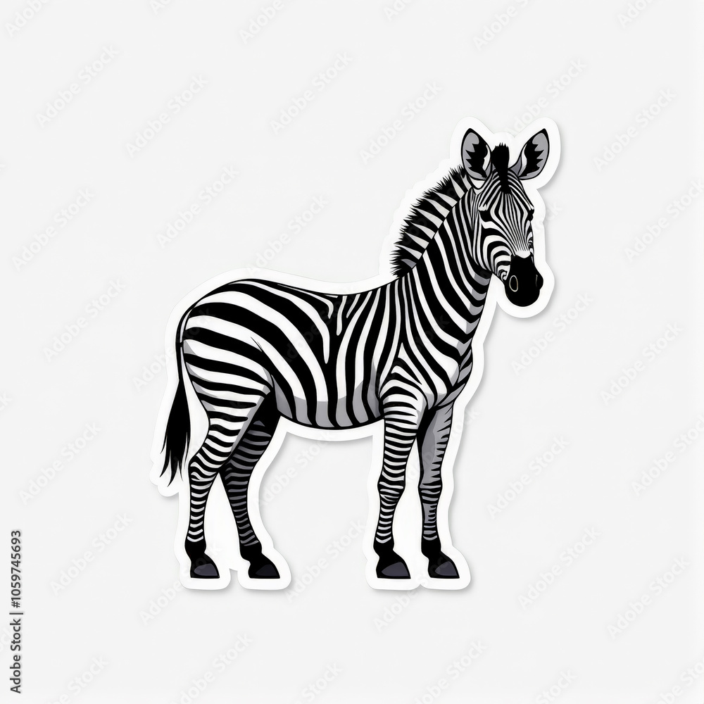 Obraz premium Zebra sticker design: black and white animal illustration for kids and crafts
