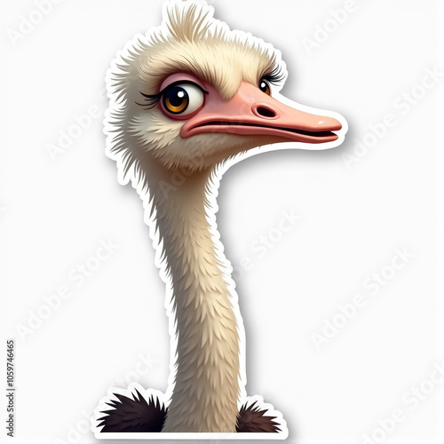 Cute ostrich sticker with playful expression for creative projects photo