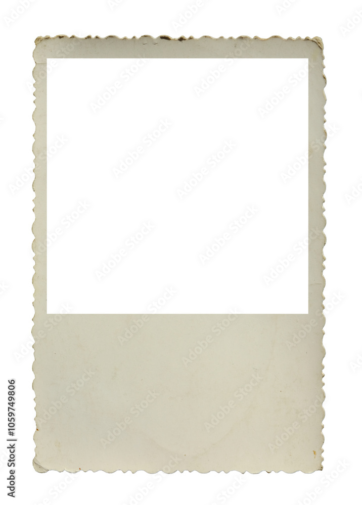 Vintage photo paper frame isolated on transparent background with empty space for texts