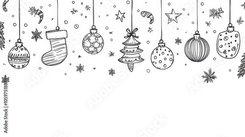Hand-drawn Christmas Ornaments and Decorations in Black and White