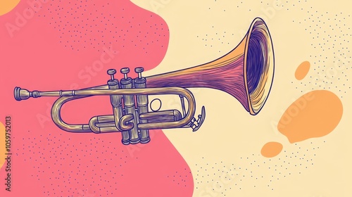 Illustrated Retro Trumpet on Colorful Background