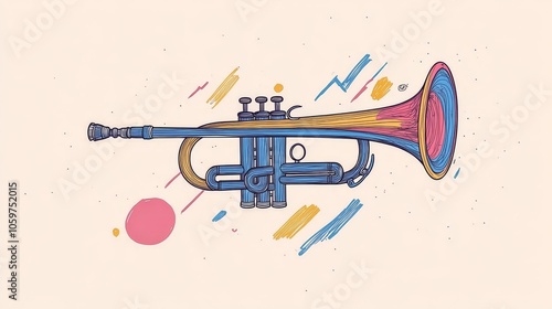 Colorful Illustration of a Trumpet with Dynamic Background