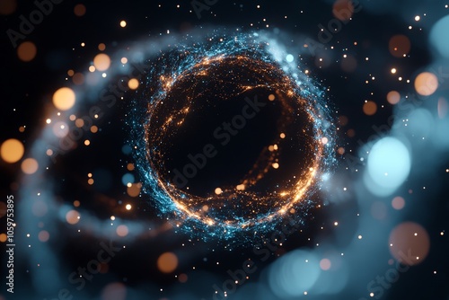 An ethereal cosmic vortex swirls with luminous particles, creating a mesmerizing and otherworldly scene filled with mystery and cosmic wonder in space. photo