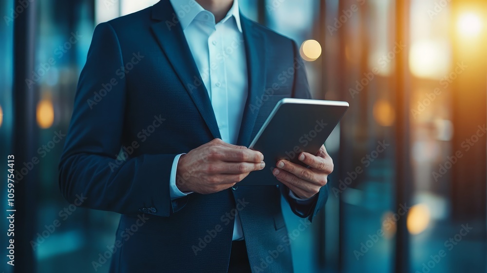 Businessman in suit using tablet. mobile office and online work. modern technology for corporate tasks digital communication. Businessman in suit using tablet. mobile office and online work. modern technology for corporate tasks digital communication.
