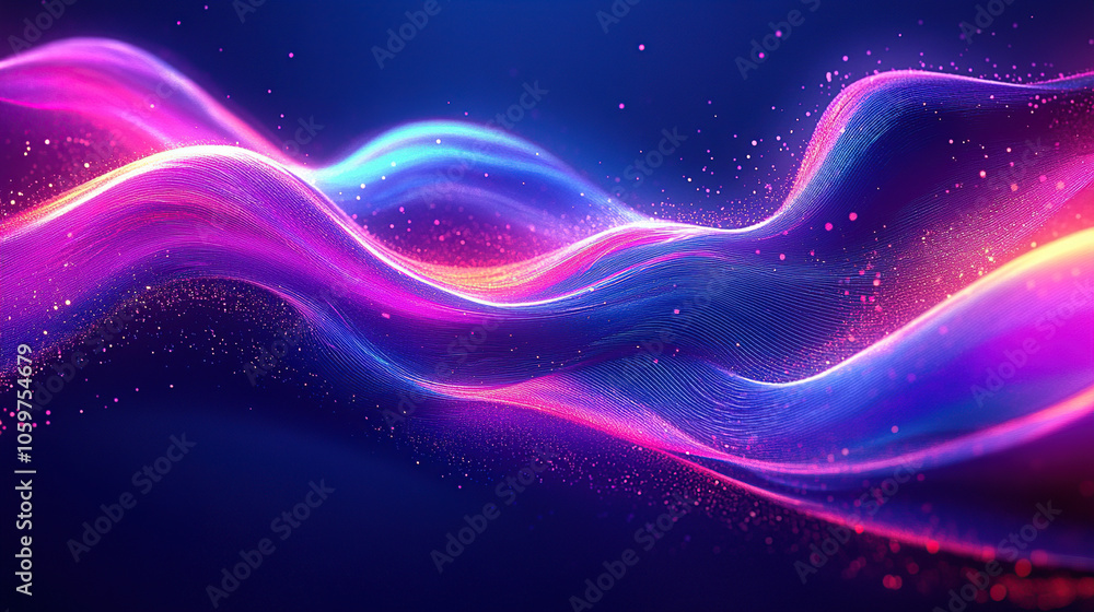 Fototapeta premium 3D render of a colorful abstract background with waves and curves, featuring a color palette of purple, blue, pink, orange, and red