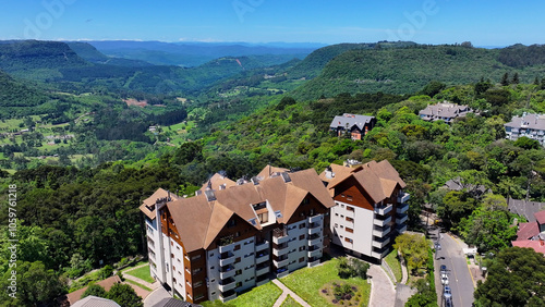 Gramado Brazil. Quilombo Valley At Gramado In Rio Grande Do Sul Brazil. Stunning Cityscape. Residential Houses. Green Valley Mountains. Quilombo Valley At Gramado In Rio Grande Do Sul Brazil.  photo