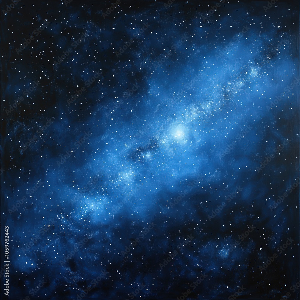 Fototapeta premium Stunning Night Sky Filled with Blue Illuminated Milky Way Galaxy, Stars, Nebulae, Captivating Cosmic Beauty in Space, Astronomical Spectacle
