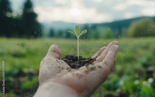 Devoted caretaker: farmer holds soil in his hands, dedication, stewardship, connection to land, nurturing every seed with responsibility, care, cultivating growth for future harvests.