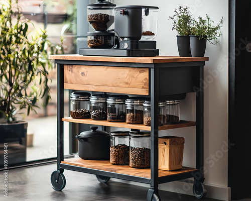 Elegant Coffee Grinder on a Compact Kitchen Counter: Freshly Ground Perfection