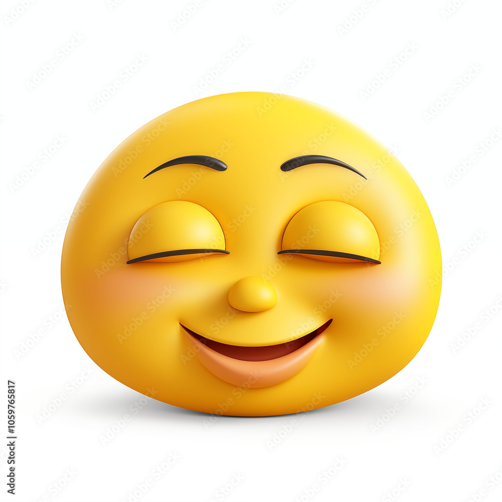 Fototapeta premium A cheerful cartoon sun character smiling happily against a light background with closed eyes