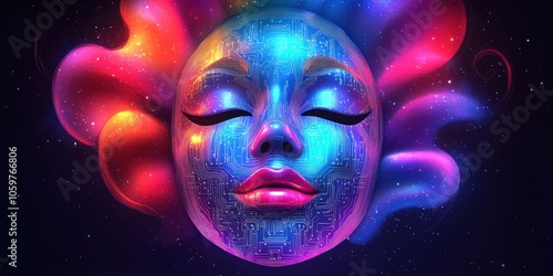 Wallpaper Mural Surreal Vibrant Face with Cosmic Colors and Ethereal Glow Illustrates Fantasy Art, Rainbow Lights, Mystical Beauty, Digital Painting, and Dreamlike Atmosphere Torontodigital.ca