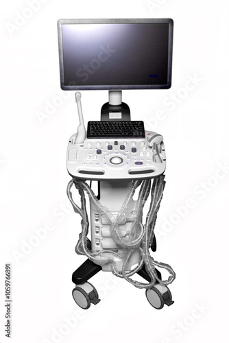 Obraz na płótnie Modern ultrasound machine with monitor and scanning probes, medical diagnostic equipment for healthcare, technology tool for hospitals, medical technology concept. w salonie