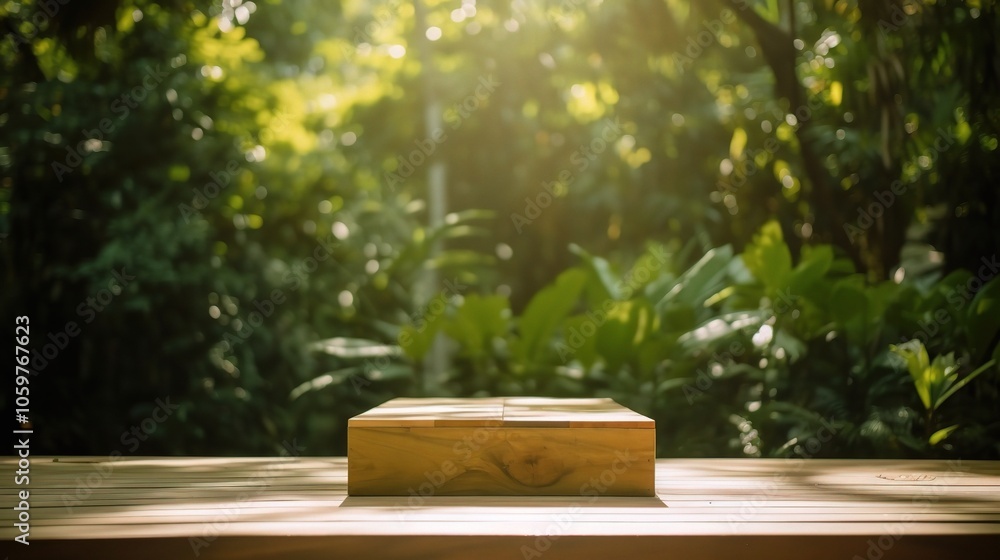 Fototapeta premium Wooden Podium in Tropical Garden Setting