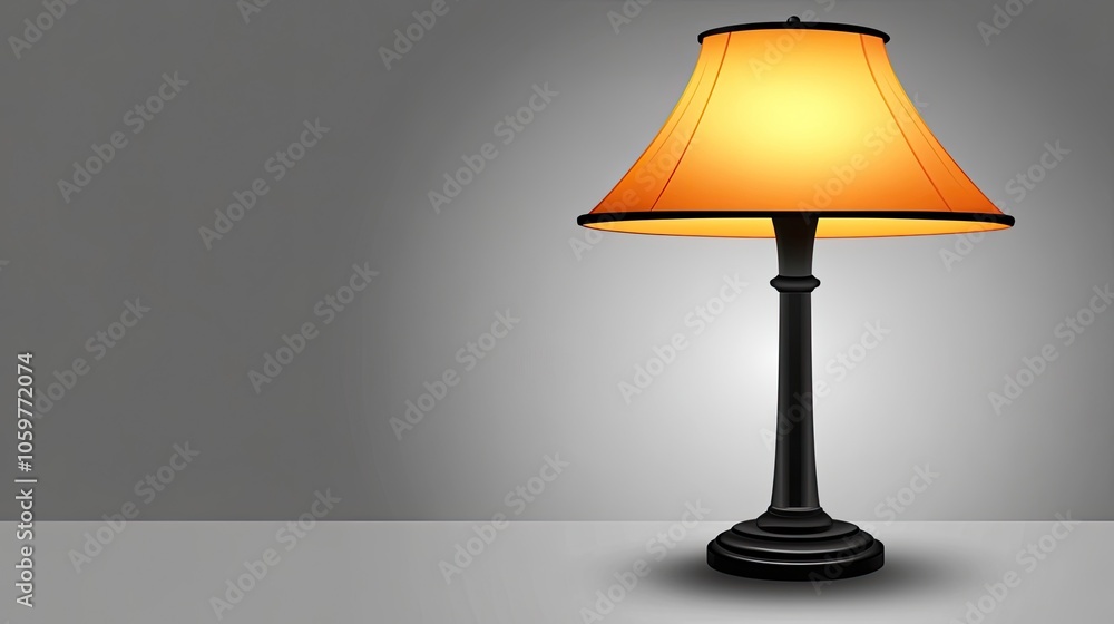 Simple, elegant table lamp casting a soft glow on a light gray background Simple, elegant table lamp casting a soft glow on a light gray background