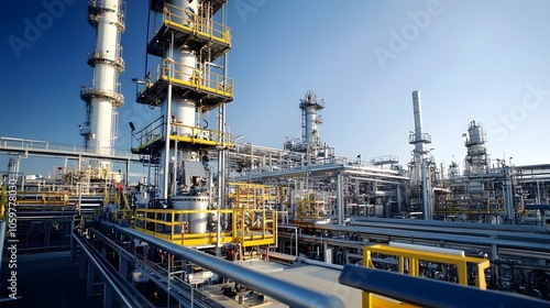 Industrial machines, built to withstand extreme conditions, processing hydrocarbons in a petrochemical facility with multiple safety measures in place.