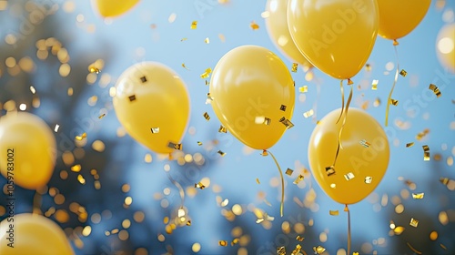 Bright Yellow Balloons with Confetti Celebration Scene photo