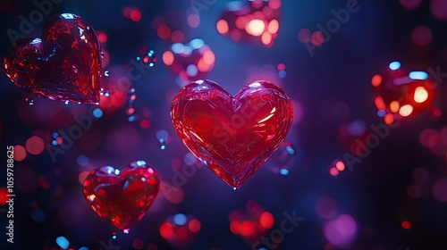Glowing Hearts in a Colorful Background