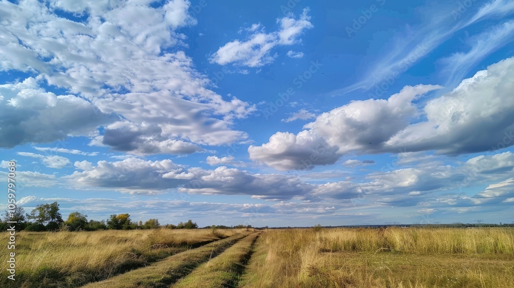 Fototapeta premium Beautiful cloudy sky in rural country landscape photo