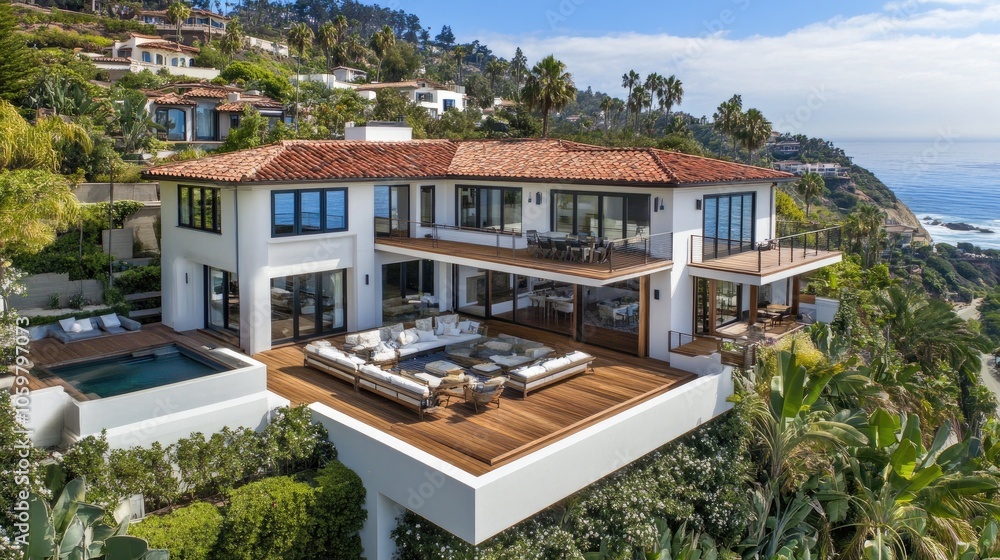 Fototapeta premium Modern Coastal Villa with Scenic Ocean View
