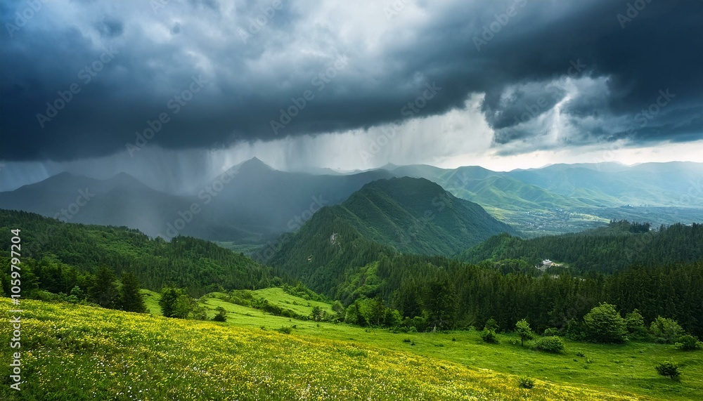 Obraz premium 雨が降っている風景