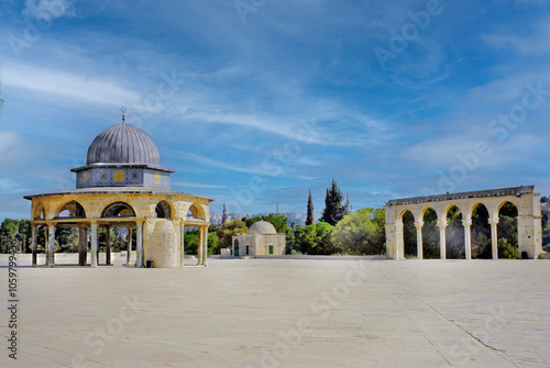 The Esplanade of the Mosques or Noble Sanctuary laid out as a holy place, with more than 140 areas for the prayers of the faithful. Old city of Jerusalem. Israel, 2016 photo