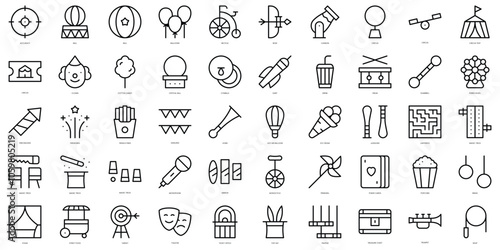 Set of simple outline circus Icons. Thin line art icons pack. Vector illustration