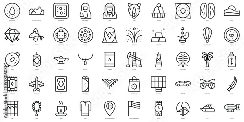 Set of thin line arab emirates Icons. Vector illustration