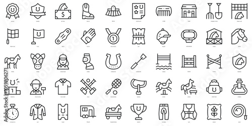 Set of thin line equestrian sports Icons. Vector illustration