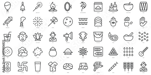 Set of thin line holi Icons. Vector illustration