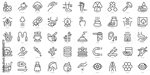 Set of thin line alternative medicine Icons. Vector illustration