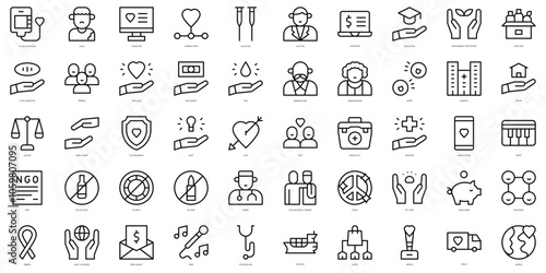 Set of thin line philanthropy Icons. Vector illustration