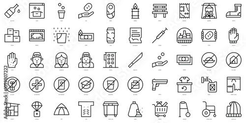 Set of thin line poverty Icons. Vector illustration