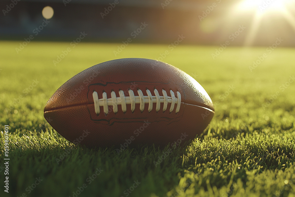 Obraz premium American football placed on a grass field