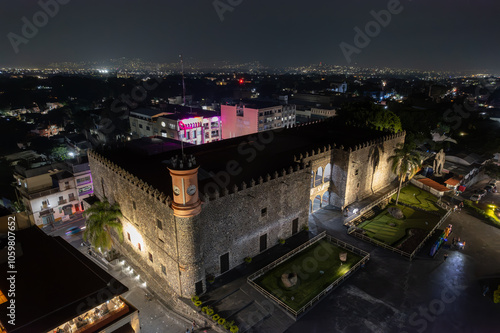 Aerial Drone View of Hernan Cortes Palace in Cuernavaca, Mexico photo