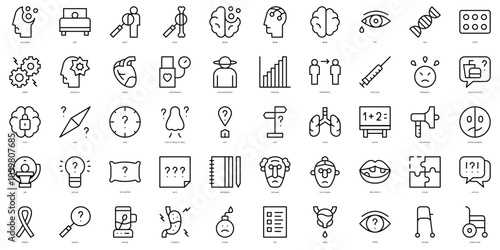 Set of thin line alzheimer Icons. Vector illustration