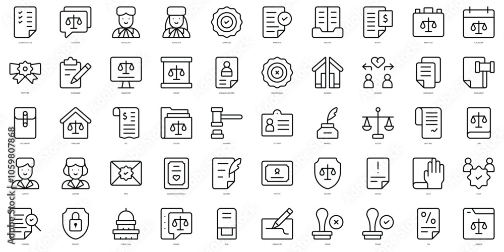 Set of thin line notary Icons. Vector illustration Set of thin line notary Icons. Vector illustration
